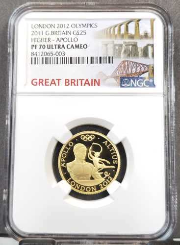 2011年 イギリス 金貨 25ポンド ローマ神アポロ NGC PF 70 ウルトラカメオ レア｜世界の紙幣・金・銀・銅 ラフテル