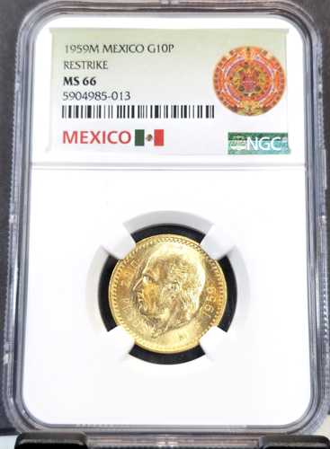 1959年 メキシコ 金貨 10ペソ G10P イダルゴ NGC MS 66 輝き美品 BU｜世界の紙幣・金・銀・銅 ラフテル