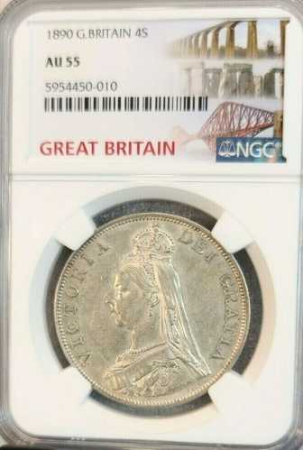 1890年 イギリス 銀貨 4シリング ヴィクトリア女王 NGC AU 55 ダブルフローリン|世界の紙幣・金・銀・銅 ラフテル