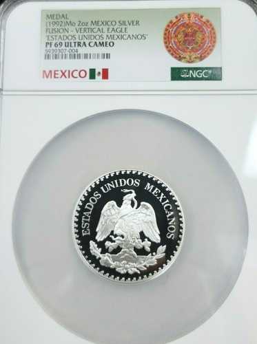 1992年 メキシコ シルバー カルチャーフュージョン バーティカルイーグル NGC PF 69 ウルトラカメオ トップポップ|世界の紙幣・金・銀・銅 ラフテル