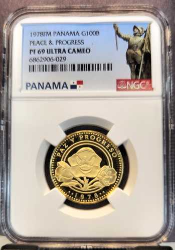 1978年 パナマ ゴールド 100バルボア 平和と進歩 NGC PF 69 ウルトラカメオ 美しい｜世界の紙幣・金・銀・銅 ラフテル