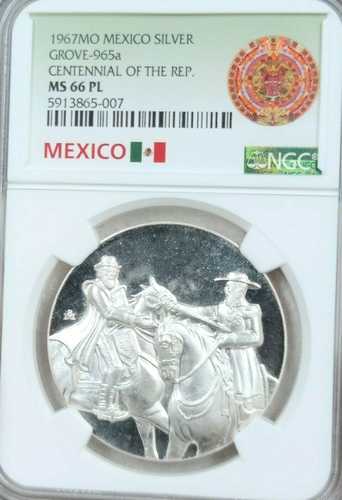 1967年 メキシコ銀メダル グローブ965a 共和国建国100周年記念 NGC MS 66 PL トップポップ1|世界の紙幣・金・銀・銅 ラフテル