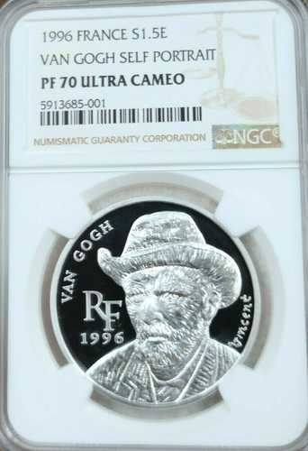 1996年 フランス 銀貨 1.5ユーロ フィンセント・ファン・ゴッホ NGC PF 70 ウルトラカメオパーフェクション|世界の紙幣・金・銀・銅 ラフテル
