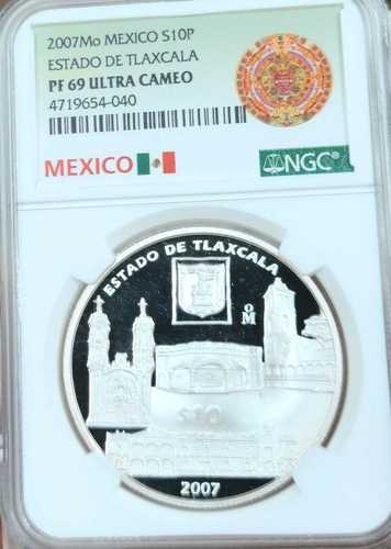 2007年 メキシコ 銀貨 10ペソ トラスカラ州 NGC PF 69 ウルトラカメオ レアジェム｜世界の紙幣・金・銀・銅 ラフテル
