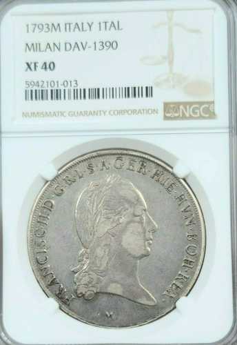 1793年 イタリア 銀貨 クローネンターラー クロチオーネ ミラノ DAV 1390 NGC XF 40 希少美品｜世界の紙幣・金・銀・銅 ラフテル