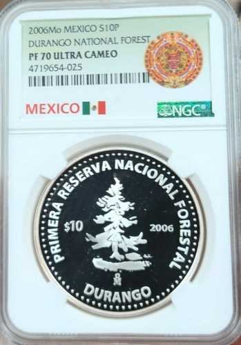2006年 メキシコ 銀貨 10ペソ ドゥランゴ国有林 NGC PF 70 ウルトラカメオ｜世界の紙幣・金・銀・銅 ラフテル