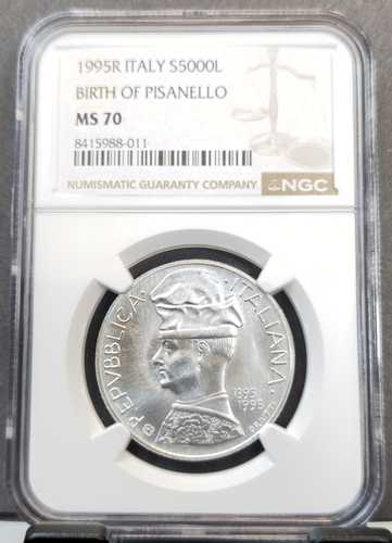 1995年 イタリア 銀貨 5000リラ ピサネッロ誕生 NGC MS 70 極めて希少 POP 1｜世界の紙幣・金・銀・銅 ラフテル