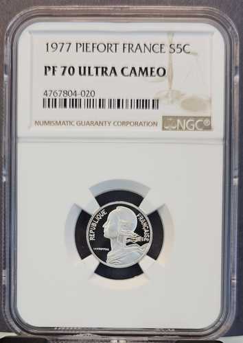 1977 フランス シルバー 5 センチメートル S5C ピーフォート NGC PF 70 ウルトラ カメオ パーフェクト ポップ 1｜世界の紙幣・金・銀・銅 ラフテル