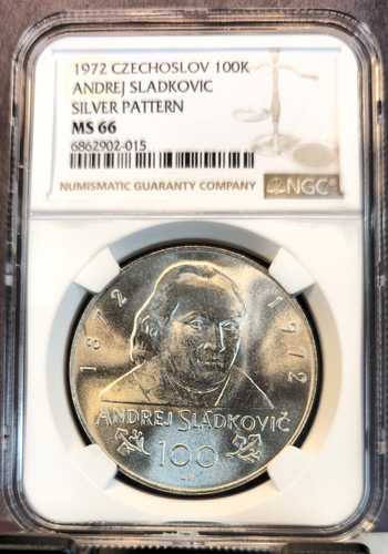 1972 チェコスロバキア シルバー 100 コルン パターン アンドレイ スラドコビッチ NGC MS 66 希少宝石｜世界の紙幣・金・銀・銅 ラフテル