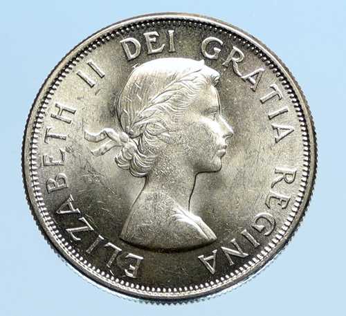 1962年 カナダ エリザベス2世女王紋章 クラウン ヴィンテージ シルバー 50セント硬貨 i97783｜世界の紙幣・金・銀・銅 ラフテル