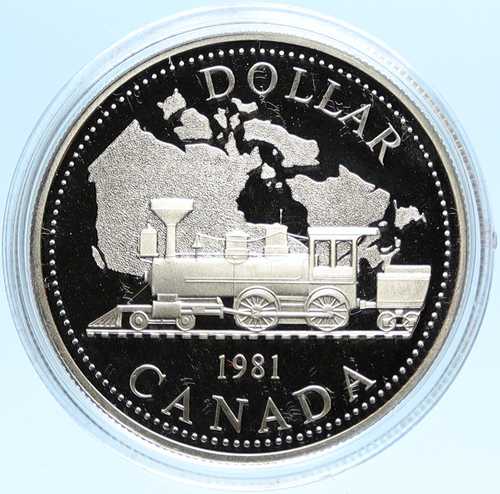 1981年 カナダ イギリス エリザベス2世女王 鉄道列車 プルーフ銀貨 i98831｜世界の紙幣・金・銀・銅 ラフテル