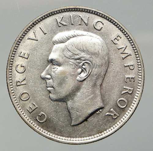 1943年 ニュージーランド イギリス ジョージ6世 シールド シルバー 1/2 ハーフクラウン 旧貨幣 i92621|世界の紙幣・金・銀・銅 ラフテル