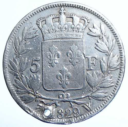 1829年 西フランス シャルル10世 旧銀貨 5フラン フランス硬貨 i114931｜世界の紙幣・金・銀・銅 ラフテル