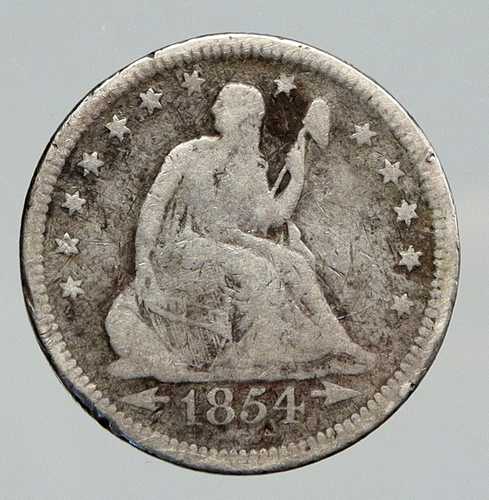 1854年 アメリカ合衆国 銀貨 座像自由の女神 25セント硬貨 鷲付き i91859｜世界の紙幣・金・銀・銅 ラフテル 70,400円