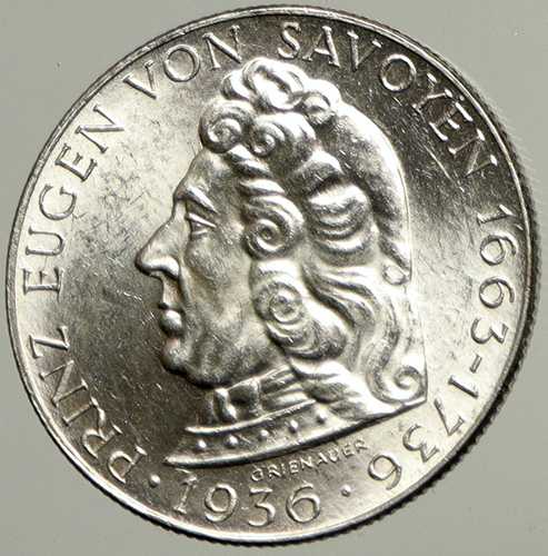 1936年 オーストリア サヴォイア公オイゲン 鷲 ヴィンテージ 銀貨 2シリング i102482｜世界の紙幣・金・銀・銅 ラフテル