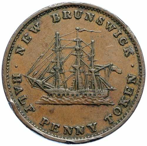 1843年 カナダ ニューブランズウィック州 イギリス海軍ビクトリア女王 HMS 艦船 1/2ペニー トークン i99404｜世界の紙幣・金・銀・銅 ラフテル