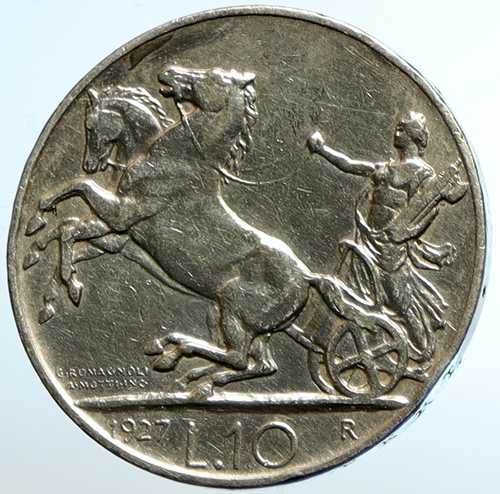 1927年 イタリア ヴィットーリオ・エマヌエーレ3世 馬 銀貨 イタリア 10リラ i104745｜世界の紙幣・金・銀・銅 ラフテル 70,400円
