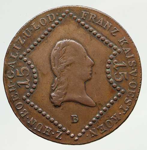 1807年 オーストリア皇帝フランツ・フランツ2世 古いアンティーク 15クロイツァー オーストリア硬貨 i93308|世界の紙幣・金・銀・銅 ラフテル