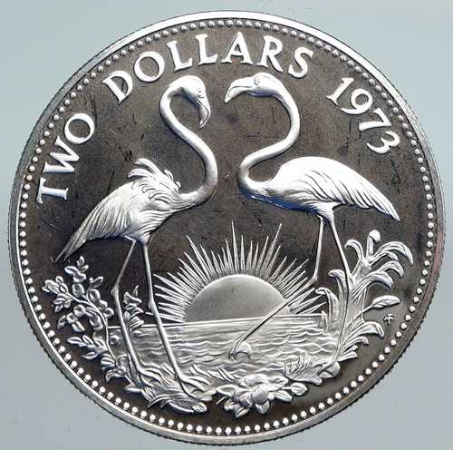 1973年 バハマ エリザベス2世女王 フラミンゴ 旧プルーフ銀貨 2ドル硬貨 i89969|世界の紙幣・金・銀・銅 ラフテル