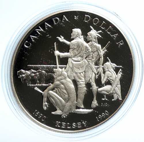 1990年 カナダ イギリス エリザベス2世女王 ヘンリー・ケルシー ネイティブ プルーフ銀貨 i103641|世界の紙幣・金・銀・銅 ラフテル