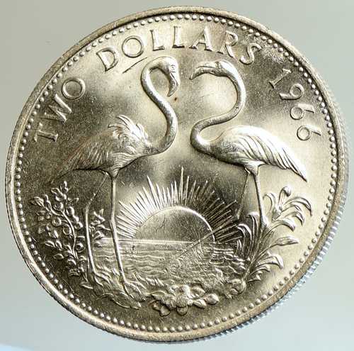 1966年 バハマ エリザベス2世 フラミンゴ鳥 大型銀貨 2ドル i105158|世界の紙幣・金・銀・銅 ラフテル