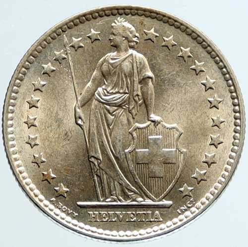 1963年 B スイス ヘルベティア スイス国家を象徴する銀貨 2フラン i96651｜世界の紙幣・金・銀・銅 ラフテル