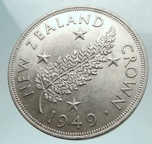 1949年 ニュージーランド シルバーファーン クラウンコイン（英国国王ジョージ6世時代） i80168｜世界の紙幣・金・銀・銅 ラフテル