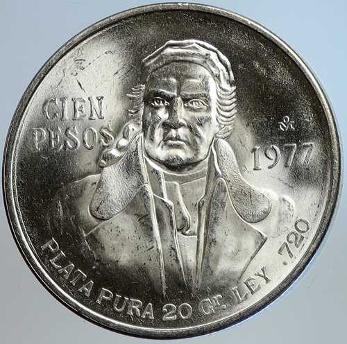 1977年 メキシコ独立記念 英雄 ホセ・マリア・モレロス 銀貨 100ペソ i113420｜世界の紙幣・金・銀・銅 ラフテル