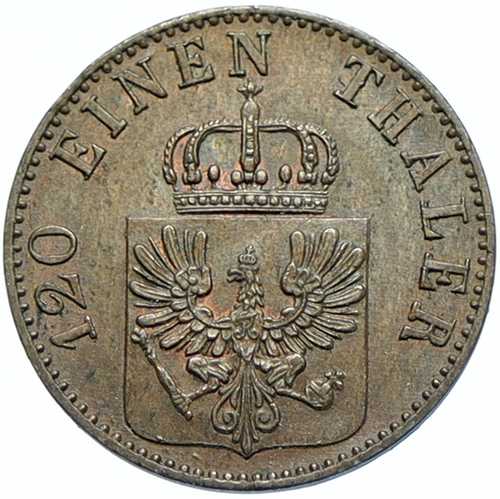 1865年 ドイツ諸邦 プロイセン ヴィルヘルム1世 アンティーク 3ペニンゲ硬貨 i99921|世界の紙幣・金・銀・銅 ラフテル