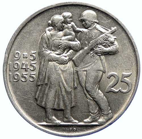 1955年 チェコスロバキア チェコ兵士家族解放記念 銀貨 25コルナ i104748｜世界の紙幣・金・銀・銅 ラフテル