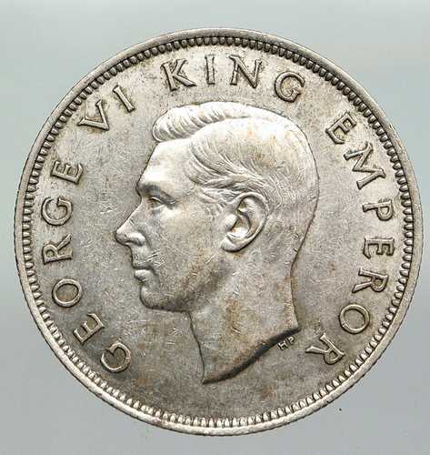 1941年 ニュージーランド イギリス ジョージ6世 シールド シルバー 1/2 ハーフクラウン 旧貨幣 i92286｜世界の紙幣・金・銀・銅 ラフテル