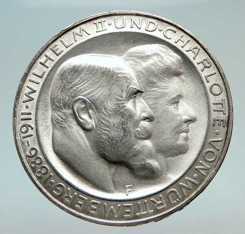 1911年 ドイツ ヴュルテンベルク ヴィルヘルム2世 アンティーク銀貨 i74491｜世界の紙幣・金・銀・銅 ラフテル
