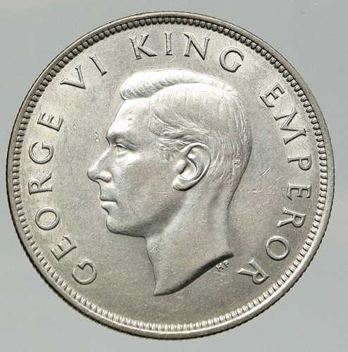 1943年 ニュージーランド イギリス ジョージ6世 シールド シルバー 1/2 ハーフクラウン 旧貨幣 i92124｜世界の紙幣・金・銀・銅 ラフテル