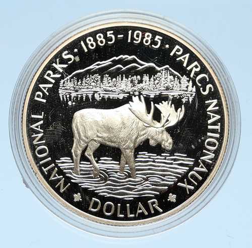 1985年 カナダ イギリス エリザベス2世女王 国立公園 ムース プルーフ銀貨 i98230｜世界の紙幣・金・銀・銅 ラフテル