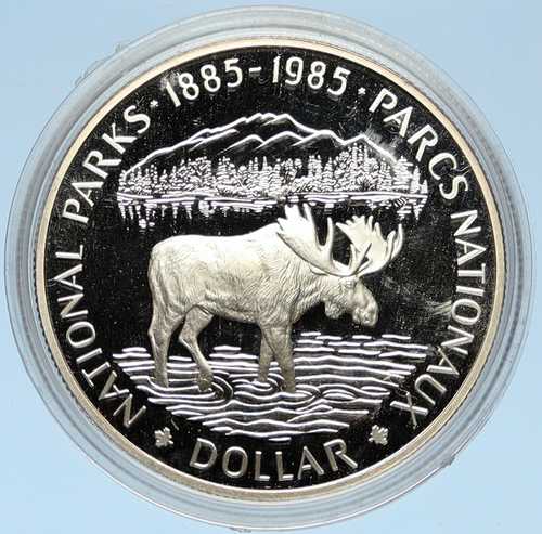 1985年 カナダ イギリス エリザベス2世女王 国立公園 ムース プルーフ銀貨 i98228｜世界の紙幣・金・銀・銅 ラフテル