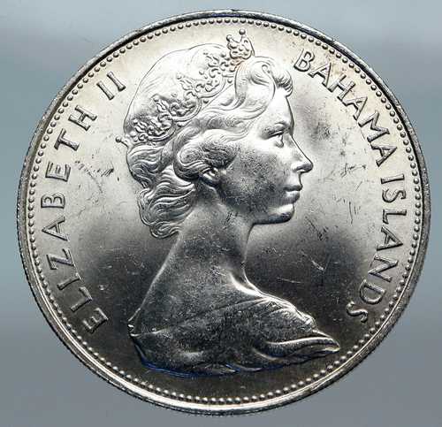 1966年 バハマ 海賊撃破のモットー入り 4.5cm ヴィンテージ シルバー 5ドル硬貨 i85213｜世界の紙幣・金・銀・銅 ラフテル