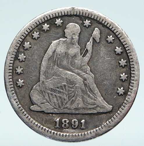 1891年 アメリカ合衆国 銀貨 座像自由の女神 25セント硬貨 鷲付き i89406｜世界の紙幣・金・銀・銅 ラフテル