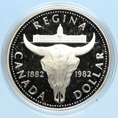 1982年 カナダ・英国 エリザベス2世女王 牛の頭蓋骨プルーフ銀貨 i98059｜世界の紙幣・金・銀・銅 ラフテル