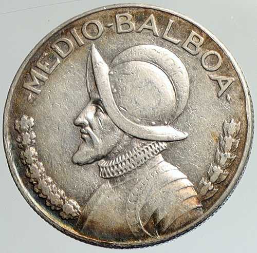 1934年 パナマ スペイン征服者英雄 ヴィンテージ 銀貨 1/2 バルボア i107975｜世界の紙幣・金・銀・銅 ラフテル