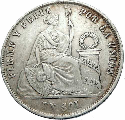 1874年 YJ ペルー 南米 1ソル アンティーク オリジナル ペルー銀貨 i83331|世界の紙幣・金・銀・銅 ラフテル