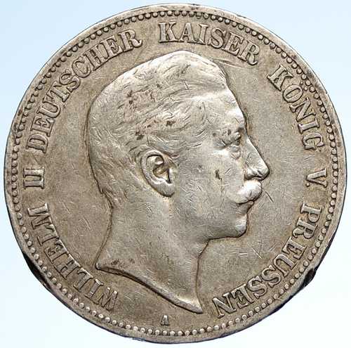 1902年 ドイツ ドイツ諸邦 プロイセン ヴィルヘルム2世 アンティーク銀貨 5マルク i107483｜世界の紙幣・金・銀・銅 ラフテル 143,000円
