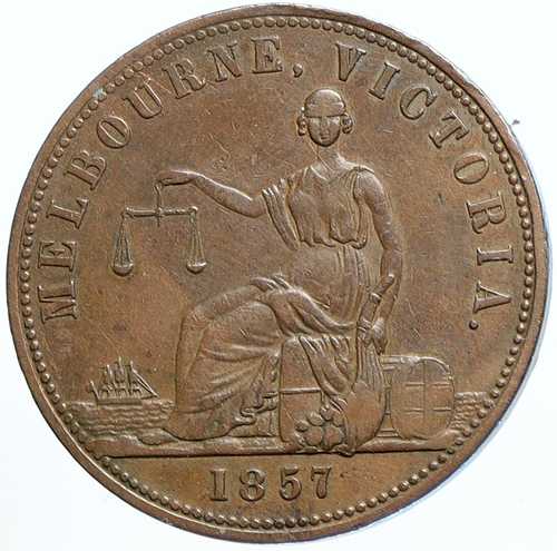 1857年 オーストラリア メルボルン ビクトリア州 ハイド・デ・カール食料品店 ペニー貿易トークン i113267|世界の紙幣・金・銀・銅 ラフテル