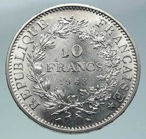 1968年 フランス 大型ヘラクレスのモットー入り ヴィンテージ 銀貨 10フラン フランス硬貨 i86337｜世界の紙幣・金・銀・銅 ラフテル