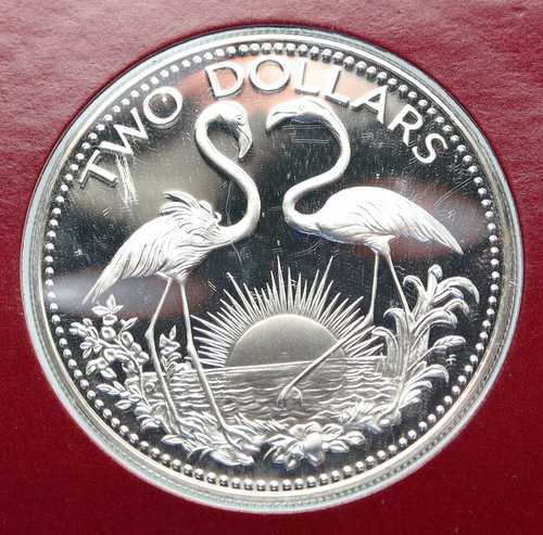 1976年 バハマ諸島 2羽のフラミンゴ ヴィンテージプルーフ銀貨 2ドル i85553｜世界の紙幣・金・銀・銅 ラフテル