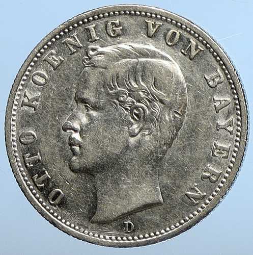 1908年 D ドイツ バイエルン オットー1世統治 鷲 アンティーク シルバー 2マルク硬貨 i111254｜世界の紙幣・金・銀・銅 ラフテル
