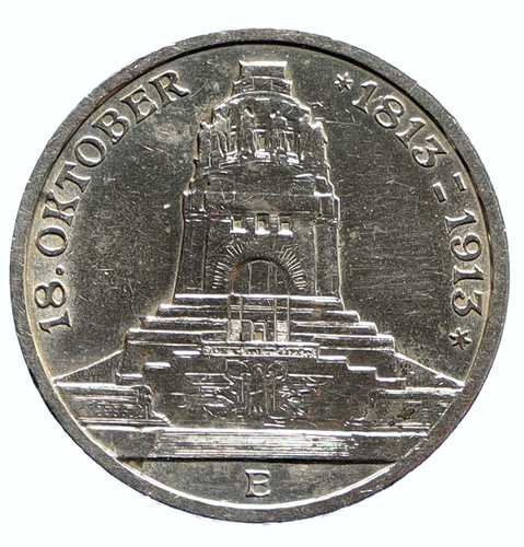 1913年 東ドイツ ザクセン ナポレオン記念碑 アンティーク銀貨 3マルク i96241|世界の紙幣・金・銀・銅 ラフテル