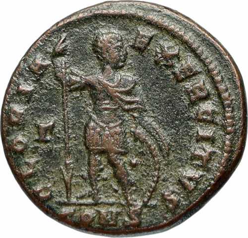 コンスタンティヌス1世（大帝）槍と盾を持つ姿 327年 古代ローマ硬貨 i46730｜世界の紙幣・金・銀・銅 ラフテル