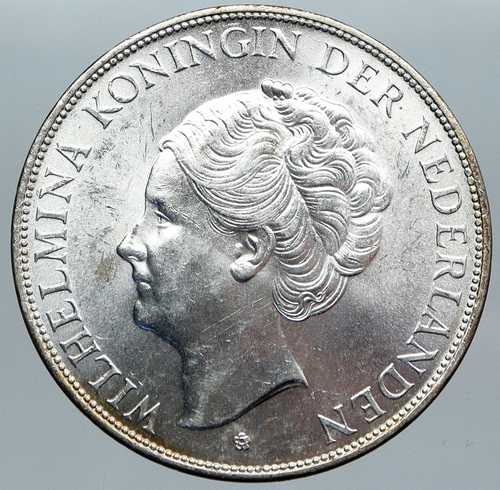 1939年 オランダ王国 ウィルヘルミナ女王 2 1/2ギルダー 大型銀貨 i89192|世界の紙幣・金・銀・銅 ラフテル