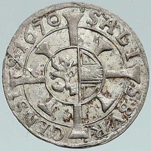 1670年 オーストリア ザルツブルクのビスフォリック アンティーク クロス オールド シルバー クロイツァー コイン i87492｜世界の紙幣・金・銀・銅 ラフテル 80,300円