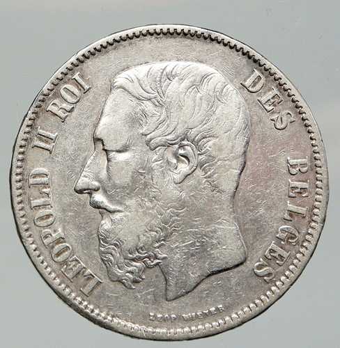 1869年ベルギー、レオポルド2世とライオンの肖像入りアンティーク銀貨5フラン i91986|世界の紙幣・金・銀・銅 ラフテル